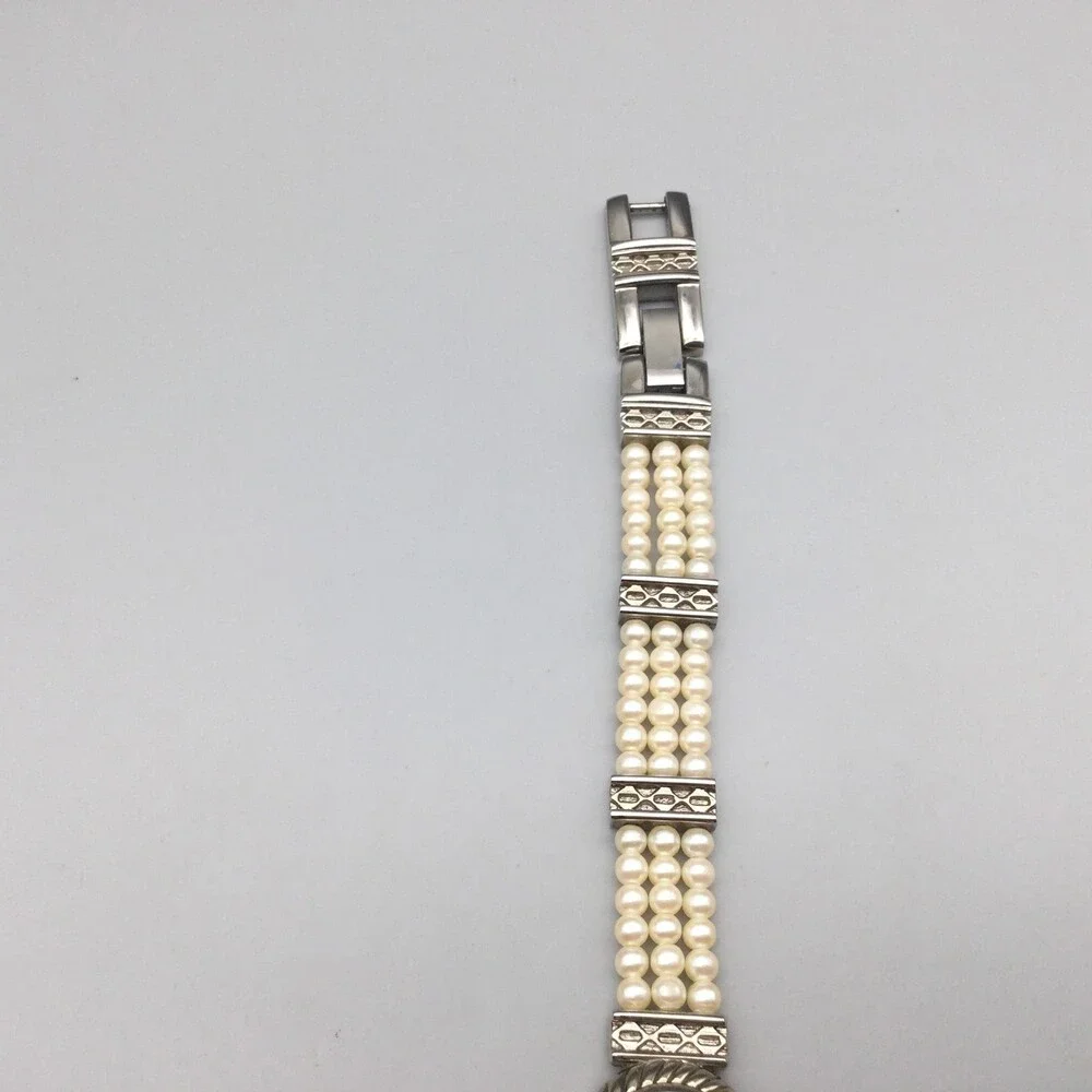 Avon Womens Watch 18mm Cream Oval Dial Faux Pearl Bracelet New Battery